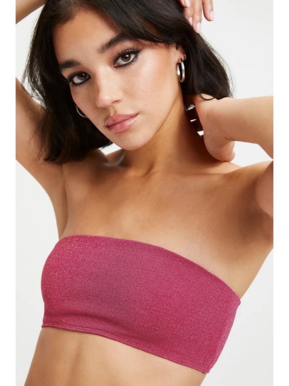 Good American Sparkle Better Band Bikini Top Hawaiian Pink Metallic Size 2 M NWT